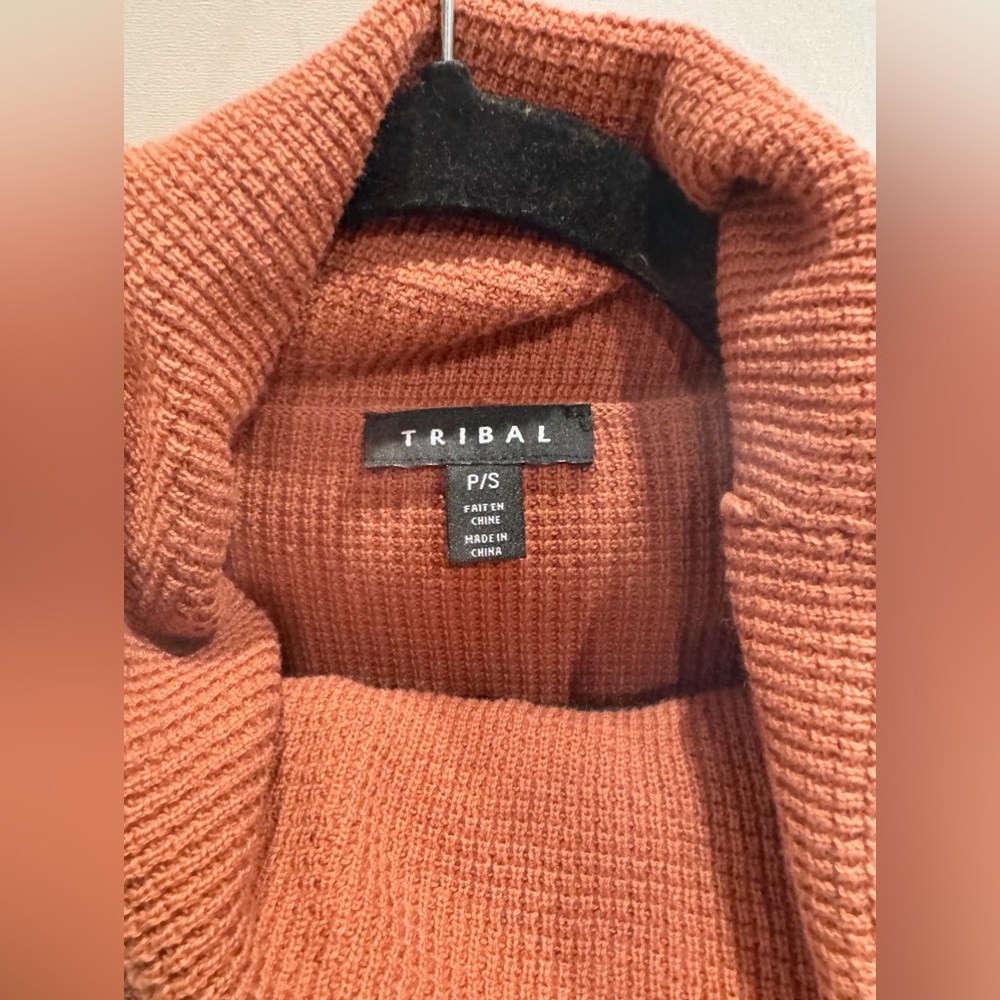 Tribal Pullover Cowl Neck Sweater in burnt orange, Size Small - Picture 2 of 7
